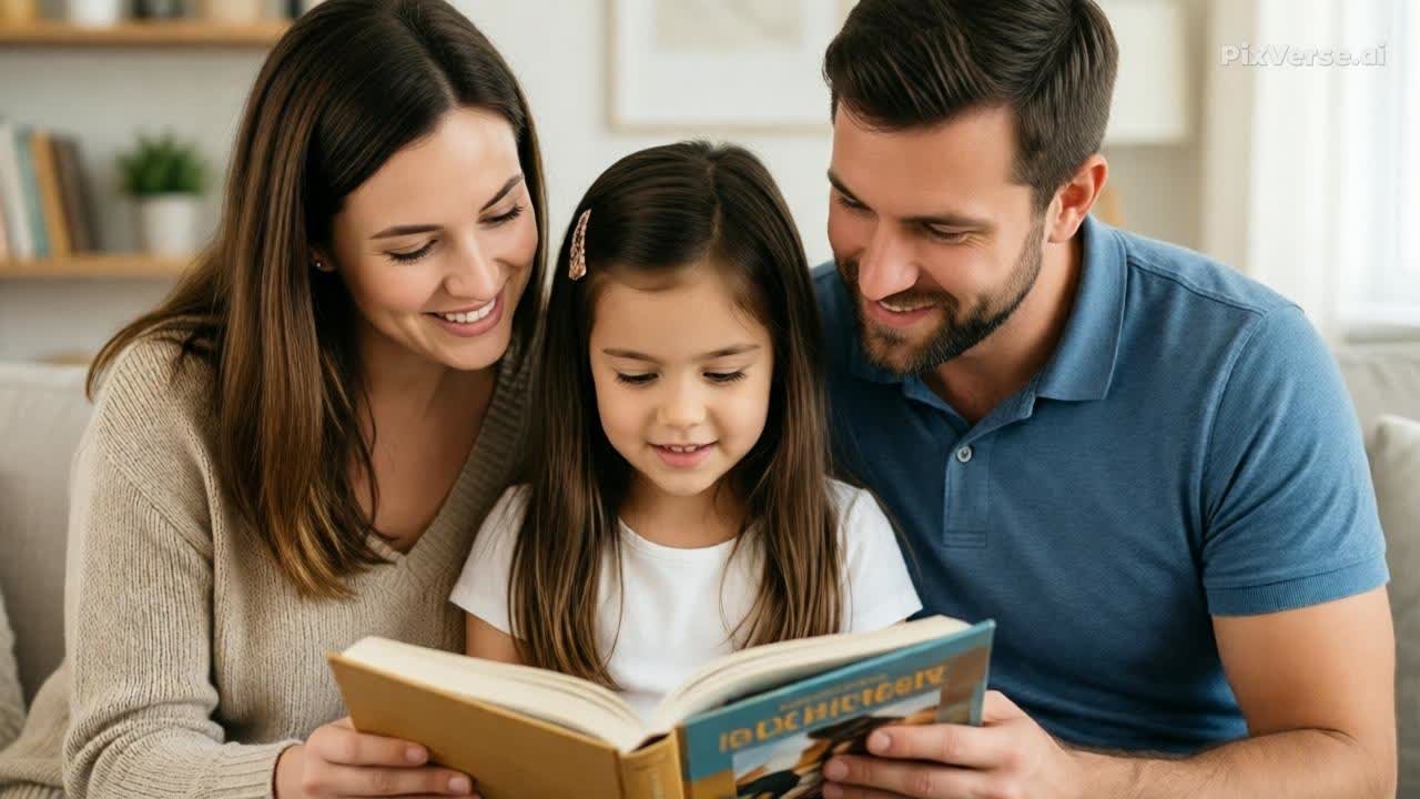 A family reading together at home